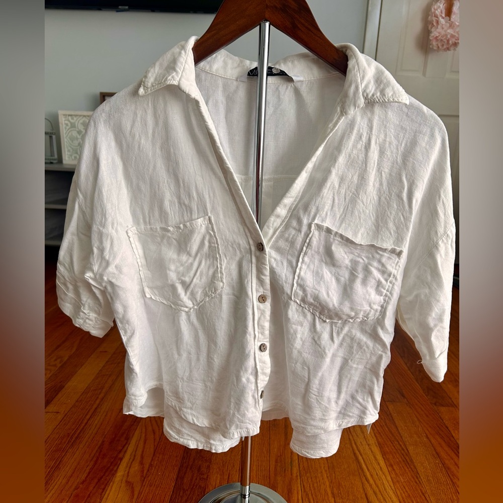 Zara White Linen Crop Top